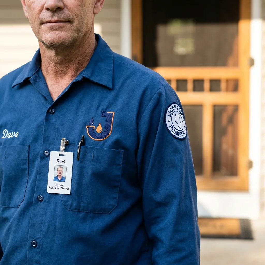 Licensed plumber showing ID badge in Evans City, PA