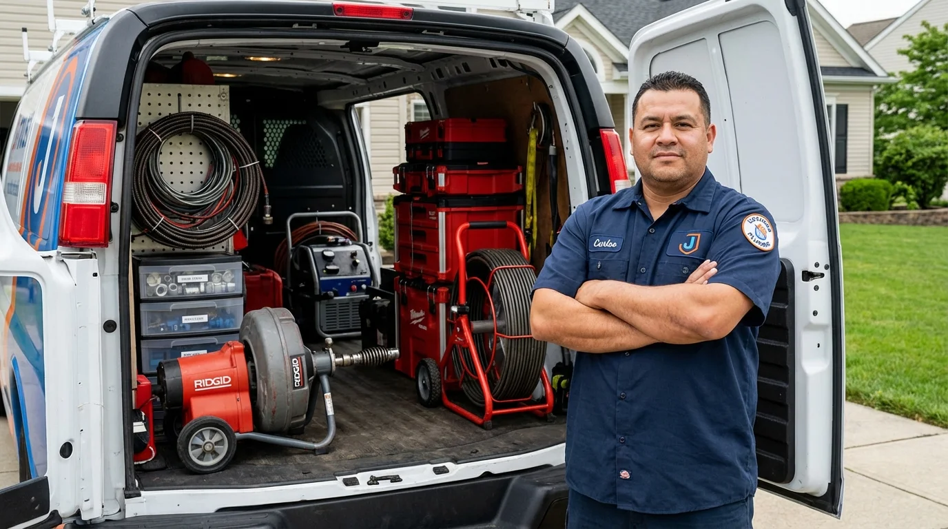 Professional drain cleaning equipment and Johns Plumbing LLC plumber in Evans City