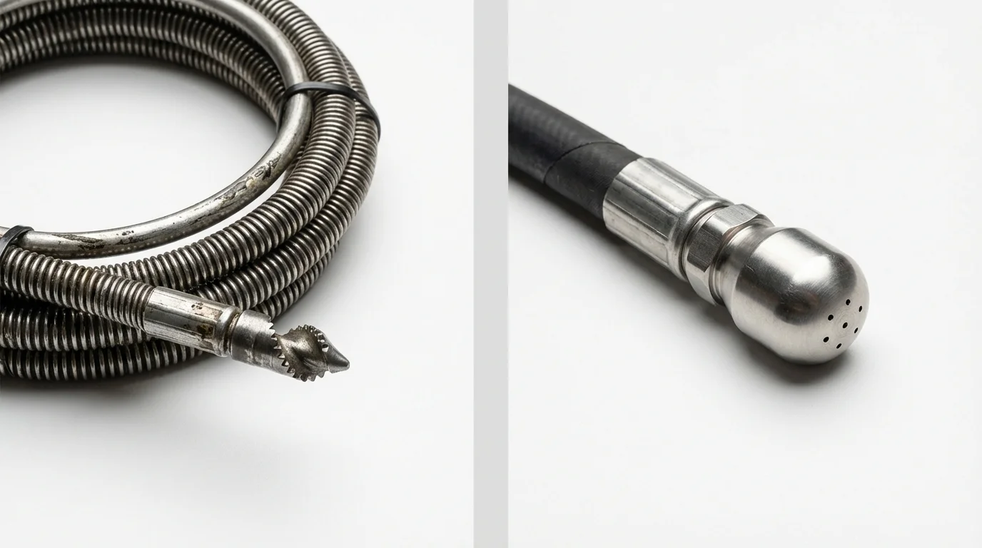 Drain snake cable and hydro jetting nozzle used for drain cleaning in Evans City, PA