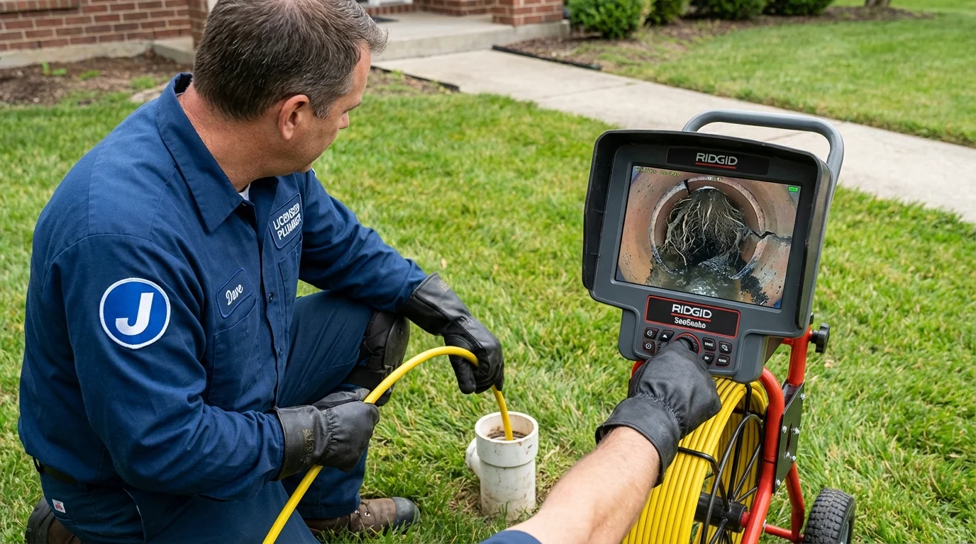 Sewer camera inspection being performed by Johns Plumbing LLC in Evans City