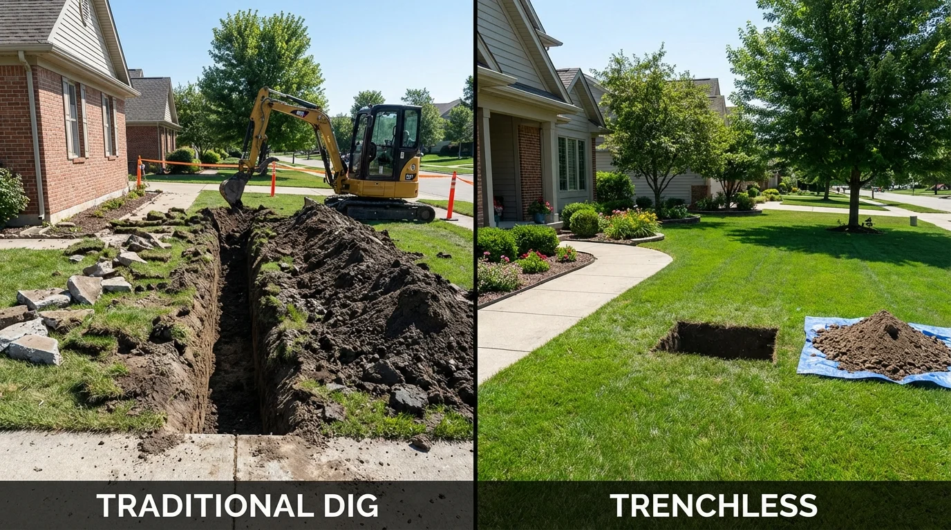 Trenchless sewer repair with minimal yard damage versus traditional excavation in Evans City, PA